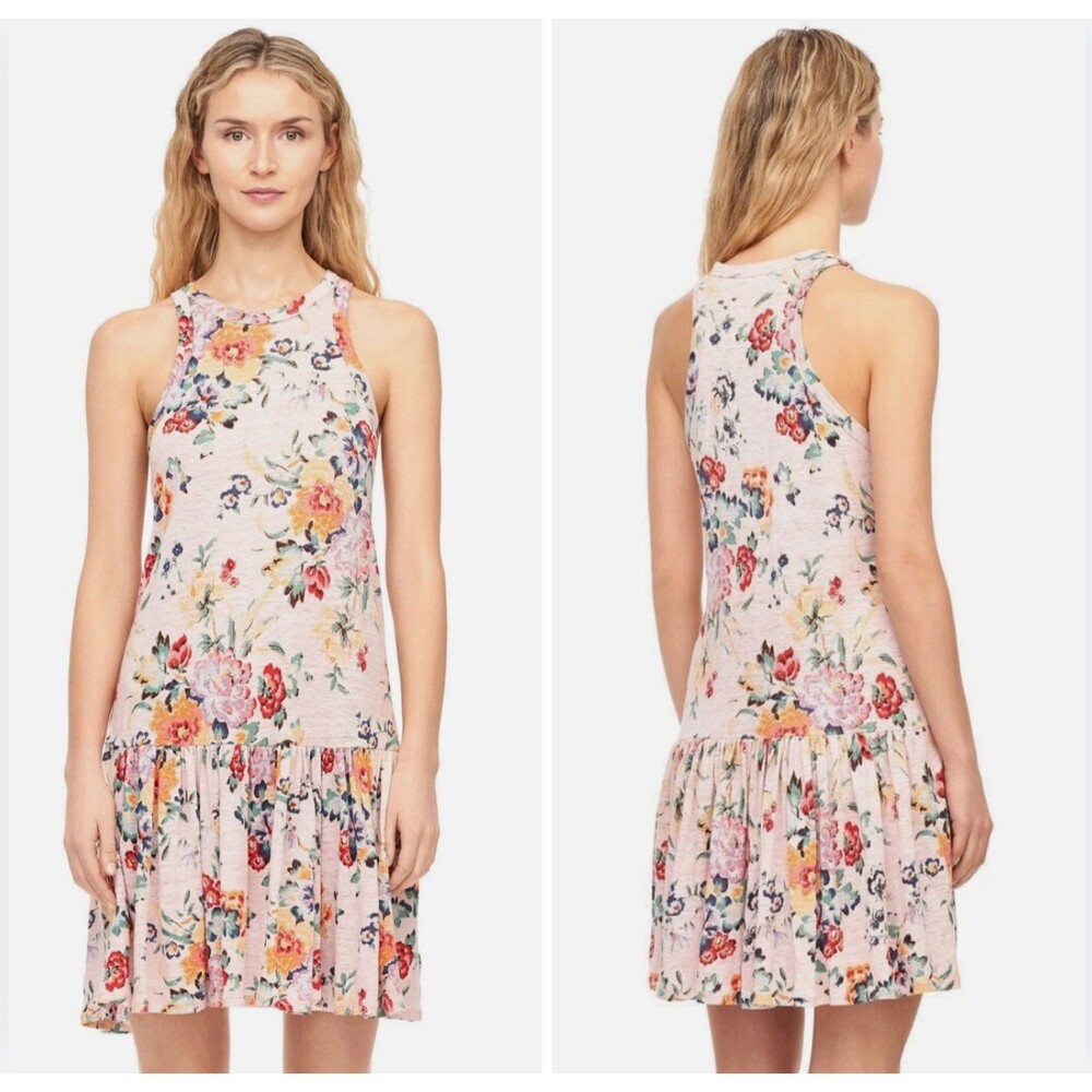Rebecca Taylor Marlena Linen Jersey Floral Dress Drop Waist Boho Sz M